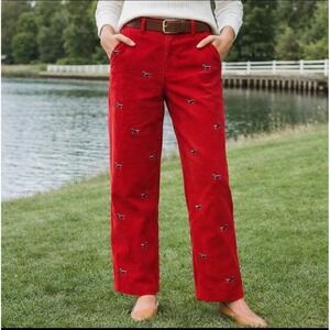 Preppy Women's Red Corduroys Pants, Sz Large,  w/ Retriever Dogs, Cotton Comfy